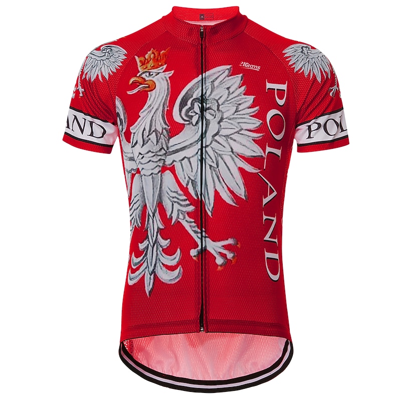 Men's Cycling Jersey Eagle Russia Poland Short Sleeve Bike Jersey Top with 3 Rear Pockets Mountain Bike MTB Road Bike Cycling Quick Dry Back Pocket Moisture Wicking Breathable Sports Wine Red Red2