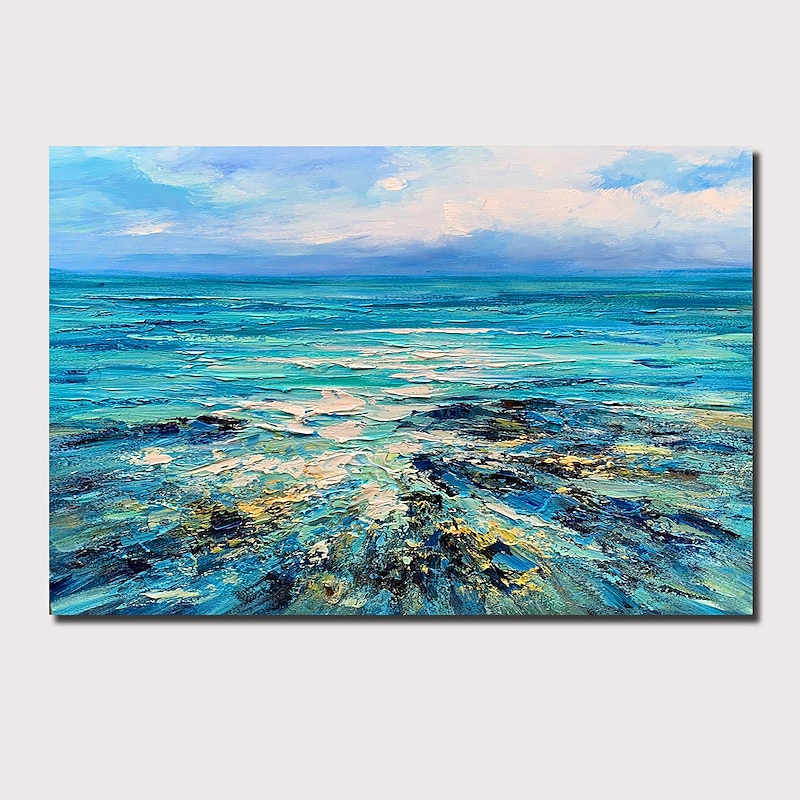 Handmade Oil Painting Canvas Wall Art Decoration Seascape Blue Sky for Home Decor Rolled Frameless Unstretched Stretched Frame Hanging Painting2
