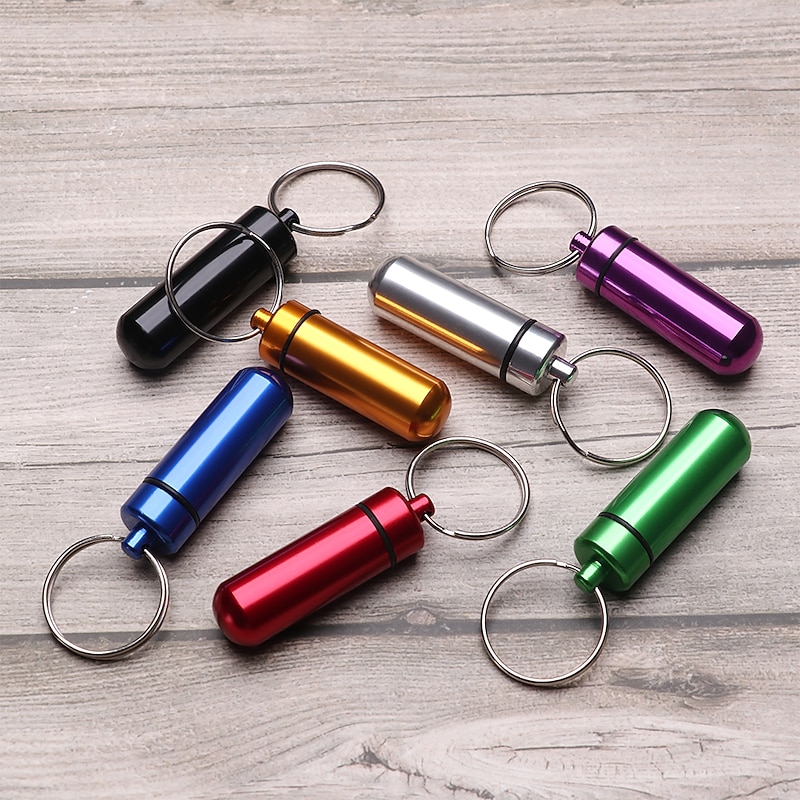 3Pcs Mini Portable Travel Pill Case Waterproof Container Keychain Tools Capsule Bottles Key Ring Chain Pill Holder Medicine Boxes Random Color