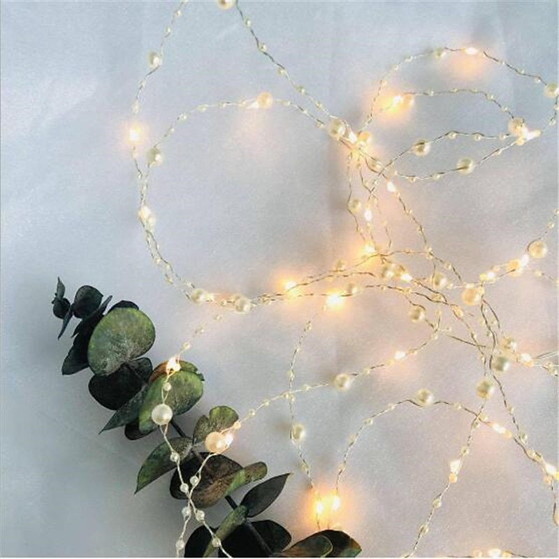 Elegant Wedding Reception Party 1PCS Battery Operated Pearl LED Copper Wire String Lights Pearlized Fairy Lights for Wedding Home Party Christmas Decorations 2M 20Leds - Main Image