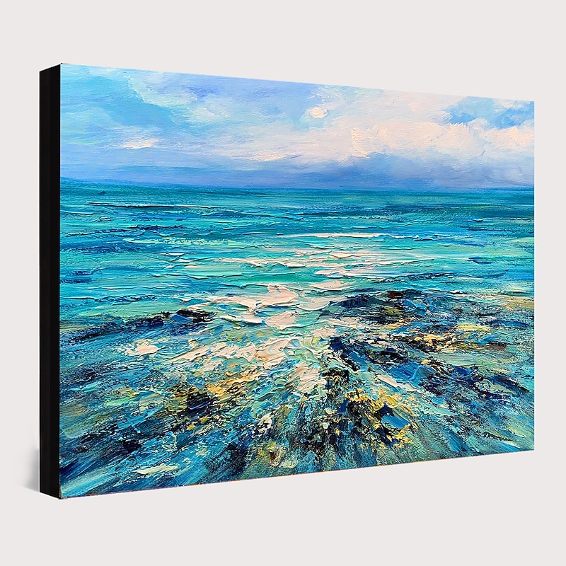 Handmade Oil Painting Canvas Wall Art Decoration Seascape Blue Sky for Home Decor Rolled Frameless Unstretched Stretched Frame Hanging Painting3