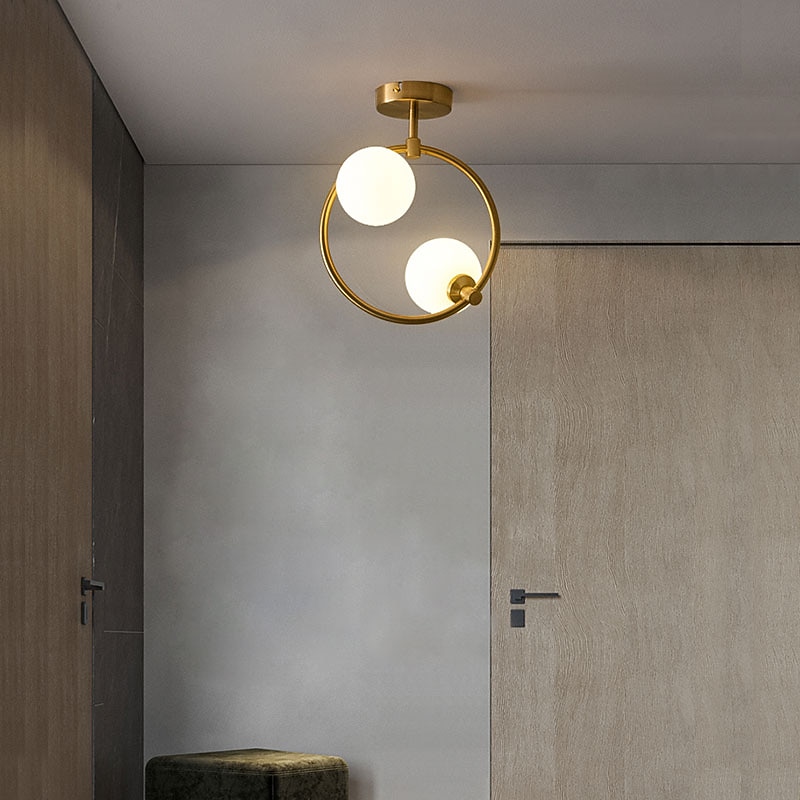 2-light Glass Ball Ceiling Light With Bulb Modern Brass Ceiling Light Fixture Nordic Entryway Hallway 25 cm Geometric Shapes Flush Mount Lights3