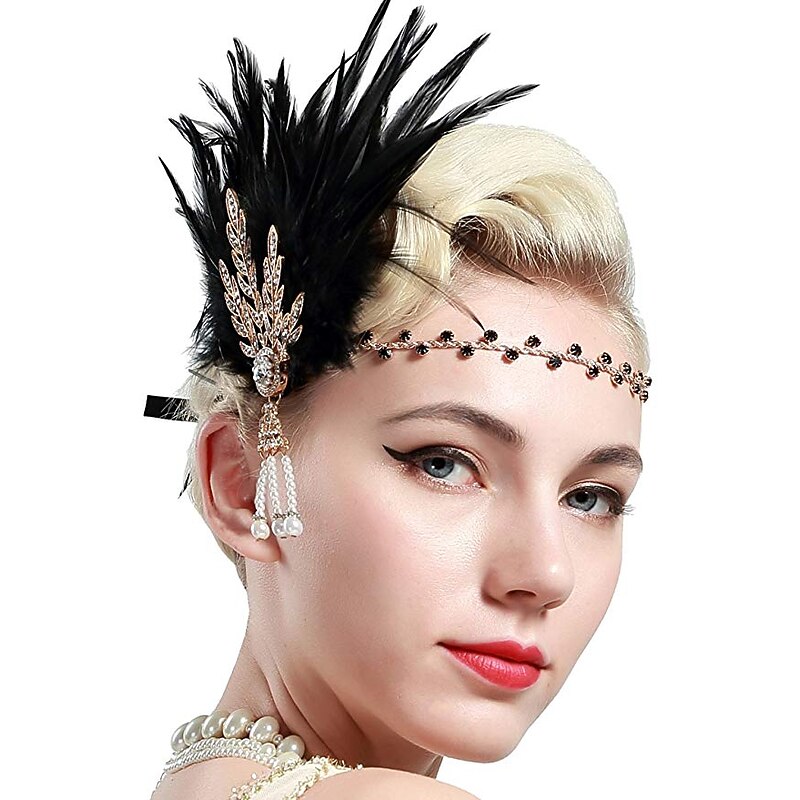 Charleston Vintage Roaring 20s 1920s The Great Gatsby All Seasons Flapper Headband Women's Adults' Feather Costume Vintage Cosplay Party / Evening Masquerade Cocktail Party Headpiece Christmas