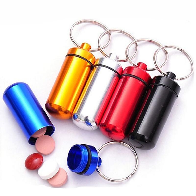 3Pcs Mini Portable Travel Pill Case Waterproof Container Keychain Tools Capsule Bottles Key Ring Chain Pill Holder Medicine Boxes Random Color2