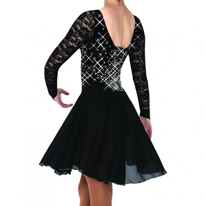 Figure Skating Dress Women's Girls' Ice Skating Dress Outfits Black Patchwork Spandex High Elasticity Training Competition Skating Wear Handmade Crystal / Rhinestone Long Sleeve Ice Skating Figure2