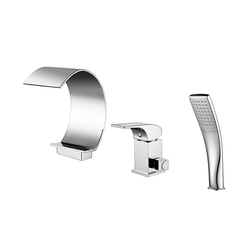 Bathtub Faucet - Contemporary Chrome Roman Tub Ceramic Valve Bath Shower Mixer Taps / Brass / Single Handle Three Holes