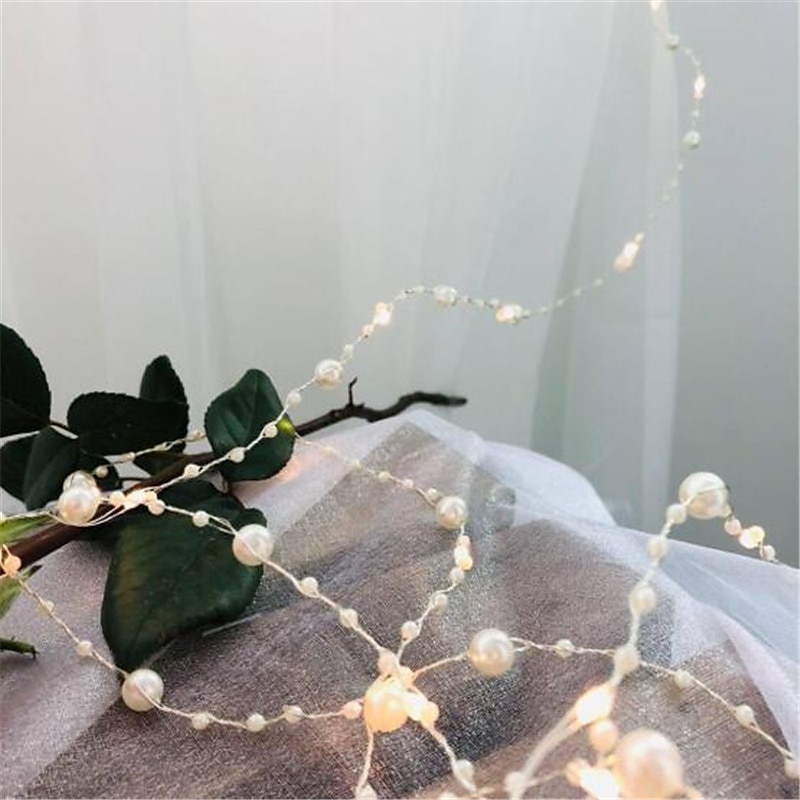 Elegant Wedding Reception Party 1PCS Battery Operated Pearl LED Copper Wire String Lights Pearlized Fairy Lights for Wedding Home Party Christmas Decorations 2M 20Leds3