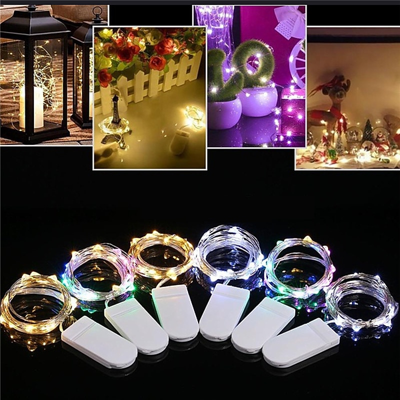Elegant Wedding Reception Party 1pcs Button Battery Operated LED String Lights Silver Copper Wire 2m 20LED Fairy LED Holiday Decoration for Christmas Halloween Wedding4