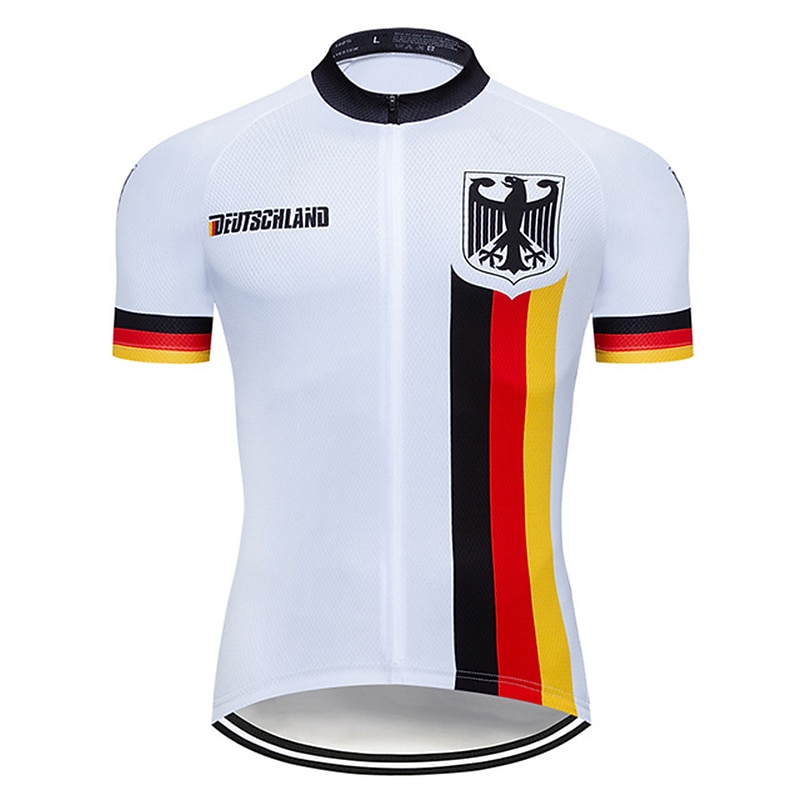 Men's Cycling Jersey Geometric Germany National Flag Short Sleeve Bike Jersey Top with 3 Rear Pockets Mountain Bike MTB Road Bike Cycling UV Resistant Quick Dry Back Pocket Sweat-Wicking Sports White