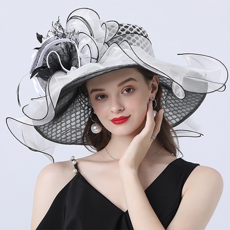 Hats Headwear Tulle Organza Bucket Hat Straw Hat Sun Hat Wedding Outdoor Horse Race Ladies Day Melbourne Cup Fashion Vintage Style With Bowknot Flower Headpiece Headwear dress to impress3