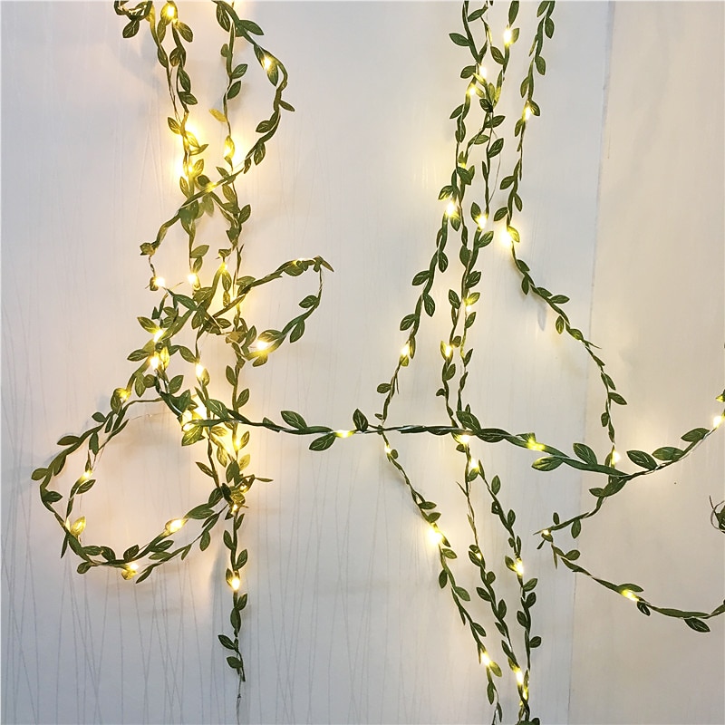 Elegant Wedding Party Reception Green Leaves Garland String Lights – LED Copper Wire Fairy Lights for Outdoor Home Decoration (Battery Not Included)2