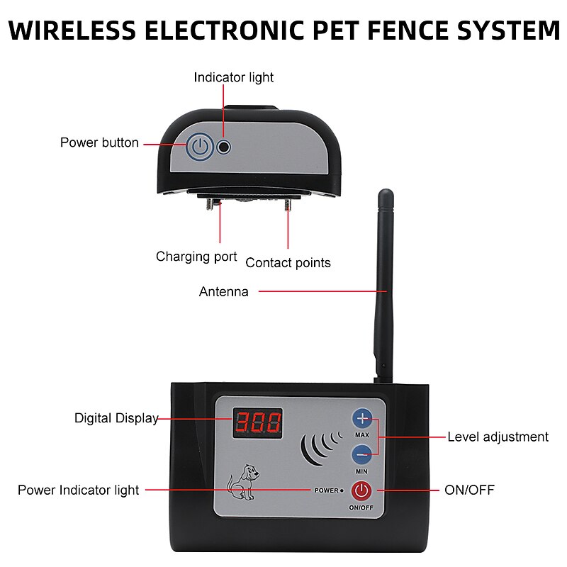 Wireless Electric Pet Fence Pet Electric Containment System Adjustable Control Range Display Distance Safe Effective Beep Virbation Shock3