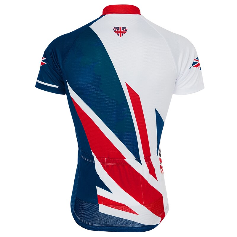 Men's Cycling Jersey Patterned UK National Flag Short Sleeve Bike Jersey Top with 3 Rear Pockets Mountain Bike MTB Road Bike Cycling UV Resistant Quick Dry Back Pocket Moisture Wicking Sports White2