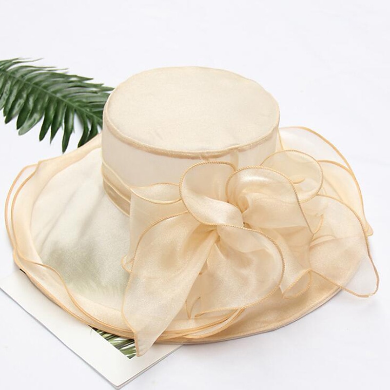 Hats Headwear Tulle Organza Bucket Hat Straw Hat Sun Hat Wedding Outdoor Valentine's Day Horse Race Fashion Vintage Style With Bowknot Flower Headpiece Headwear dress to impress Race Day Dress3
