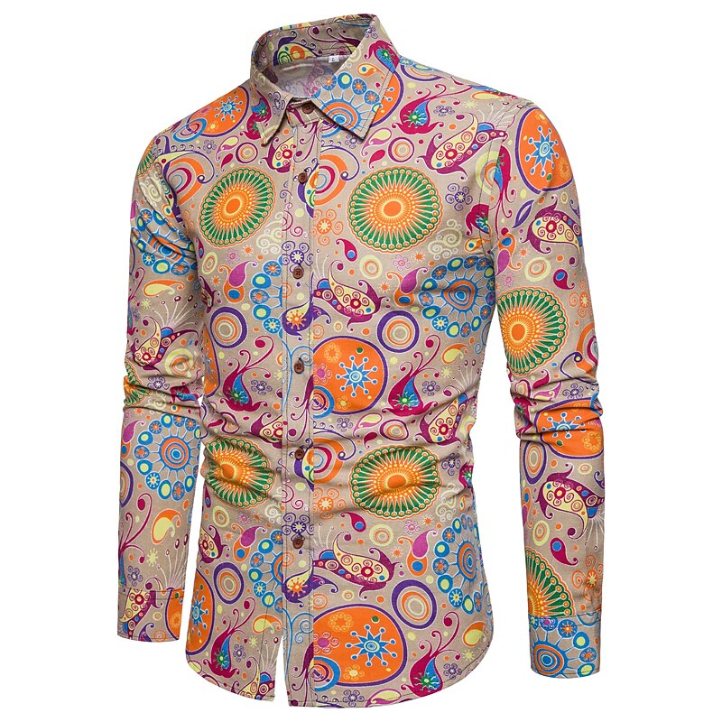 Men's Paisley Tribal Shirt Boho Shirt Button Up Shirt Long Sleeve Vintage Fashion Streetwear Daily Holiday Beach Spring & Summer Fall & Winter Collar Square Neck Print Yellow Red Navy Blue Green Khaki3