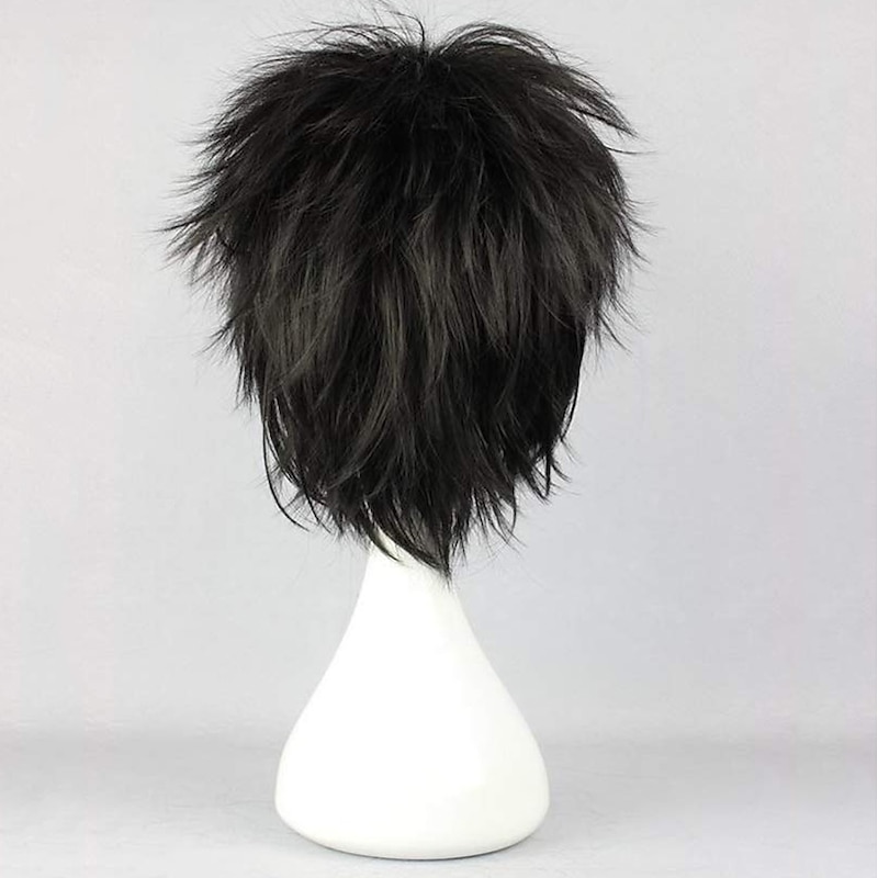 Black Wigs for Men Cosplay  Wig Synthetic Wig Curly Asymmetrical Wig Short Black Synthetic Hair 12 Inch Men's Fluffy Black Halloween Wigs2