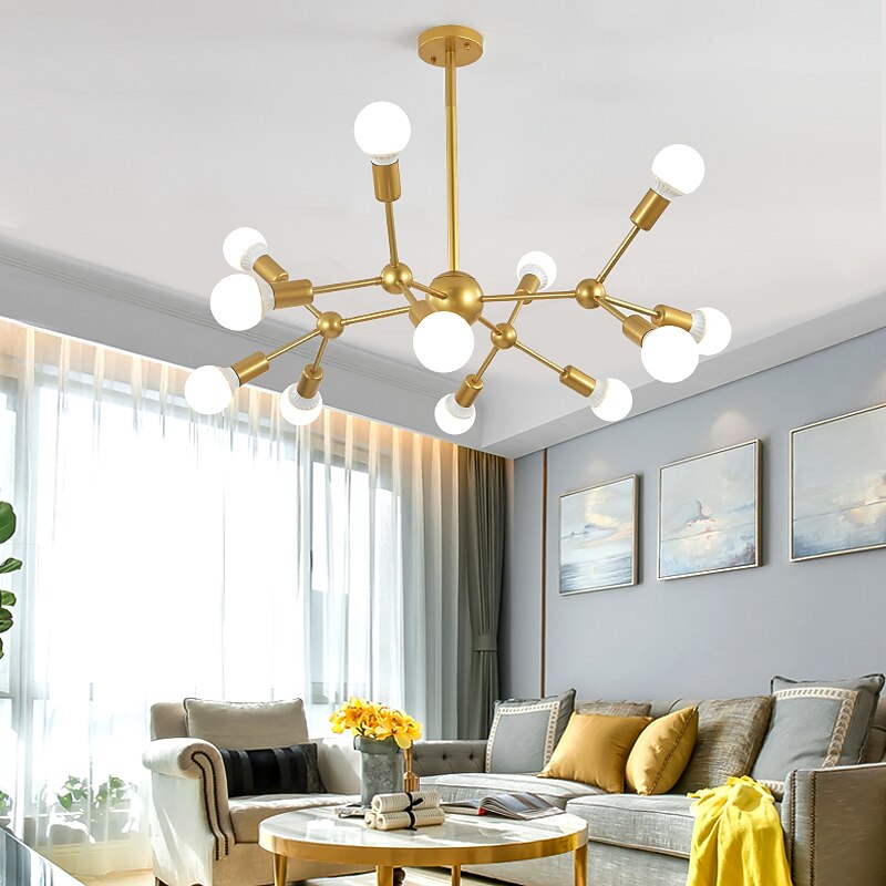 12 Heads 90cm Chandelier Sputnik Light Nordic Gold Black Painted Finishes Cluster Design Metal Ceiling Light for Living Room Bulb not Included 60W