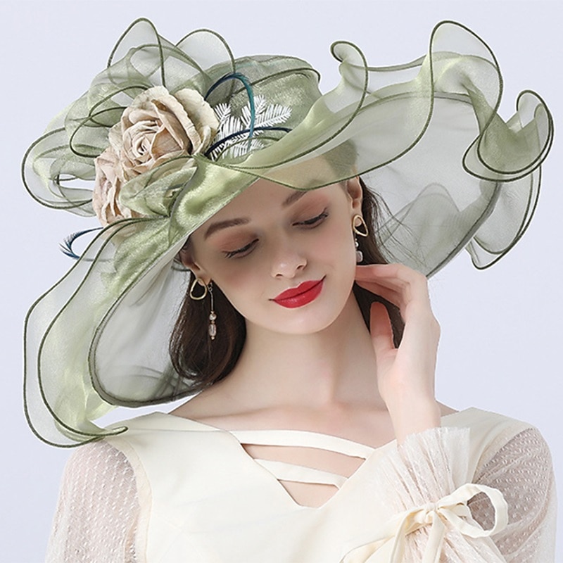 Hats Headwear Tulle Organza Bucket Hat Straw Hat Sun Hat Wedding Outdoor Melbourne Cup Cocktail Royal Astcot Fashion Vintage Style With Bowknot Flower Headpiece Hats Race Day Dress2