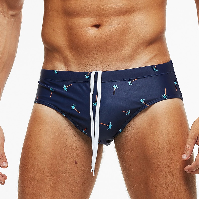 Men's Swimwear Swim Briefs Floral Tropical Beach Swimming Pool Sporty Basic Black White