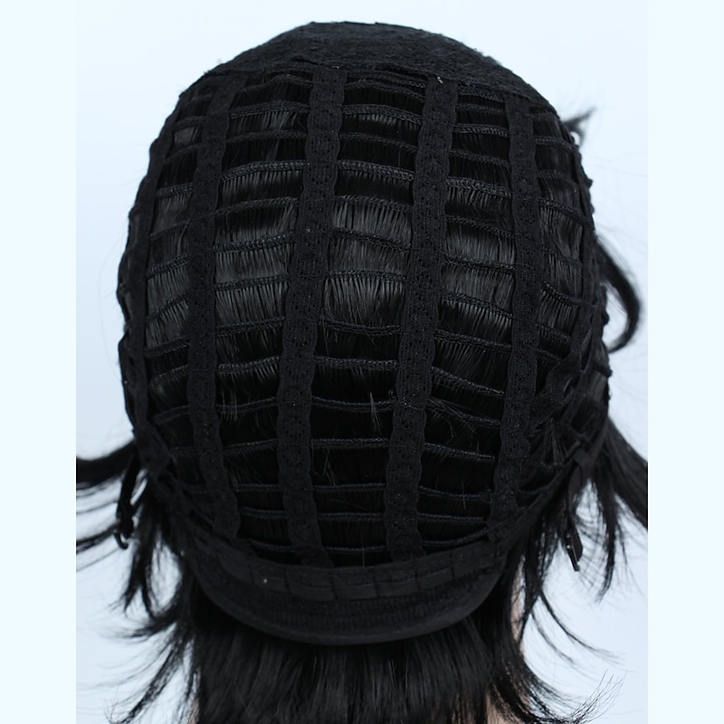 Cosplay Costume Wig Synthetic Wig Loose Curl Asymmetrical Wig Short Natural Black Synthetic Hair 10 inch Men's Fluffy Black Halloween Wigs4