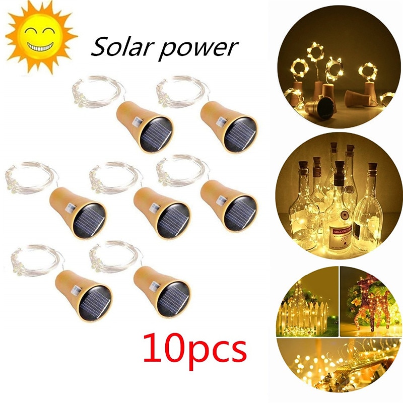 10PCS 2M LED Solar Bottle Stopper Cork String Lights, 20 LEDs Copper Wire Fairy Lights for Christmas Outdoor Garden Decoration, Weddings and Parties2
