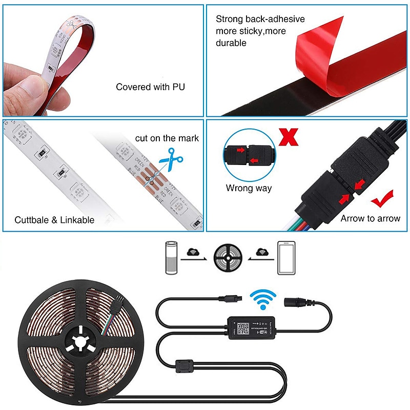 Smart 5050 LED Strip Lights Bluetooth WIFI App RGB Controlled Music Sync 10M 33ft Christmas Home Kitchen TV Party 300SMD with 24-Key Controller4