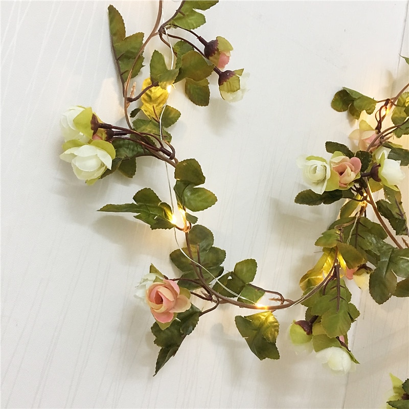 Elegant Wedding Reception Party Valentines Rose Flower String Lights 2.2M 20LEDs Fairy Lighs Decoration for Wedding Event Party Garland Holiday Patio AA Battery Powered3