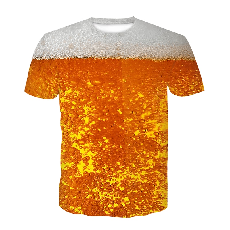 Men's Graphic 3D Beer T Shirt Short Sleeve T shirt Round Neck Shirt Party Club Yellow Clothing Apparel Plus Size XS S M L XL 2XL 3XL