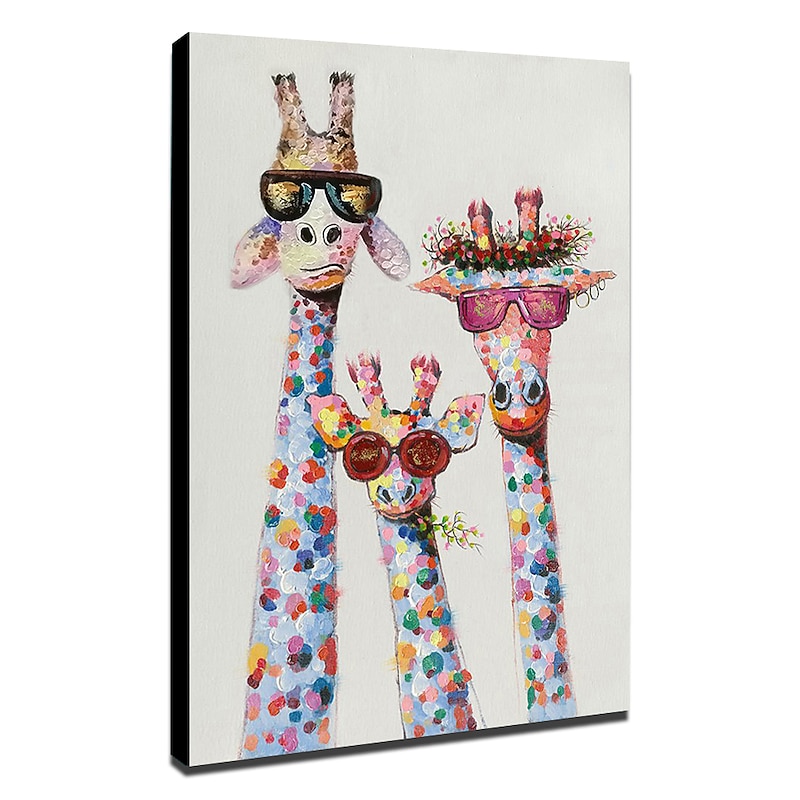 Nursery Oil Painting Handmade Hand Painted Wall Art Colorful Cartoon Giraffe Animal Home Decoration Décor Stretched Frame Ready to Hang4