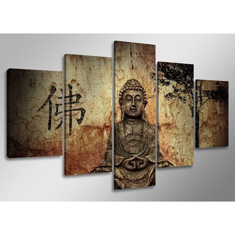 5 Panel Wall Art Canvas Prints Painting Artwork Picture Buddhism Buddha Home Decoration Décor Stretched Frame / Rolled