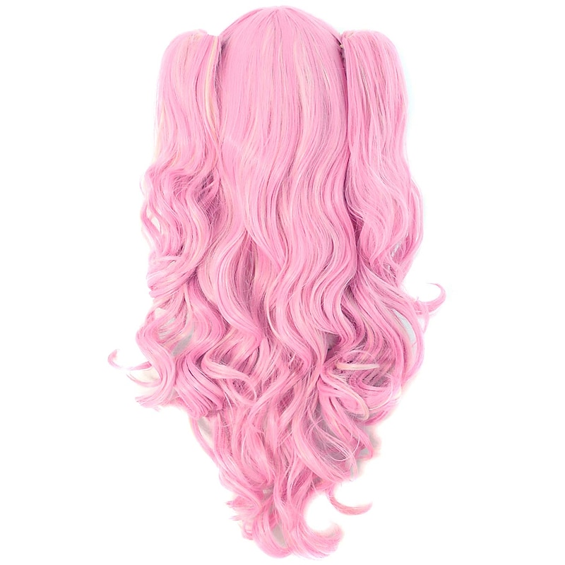 Ponytail Wig Pink Wig Cosplay  Wig Synthetic Wig Curly Body Wave  Asymmetrical Wig Long Pink Synthetic Hair 30 inch Women's Pink Halloween Wigs2