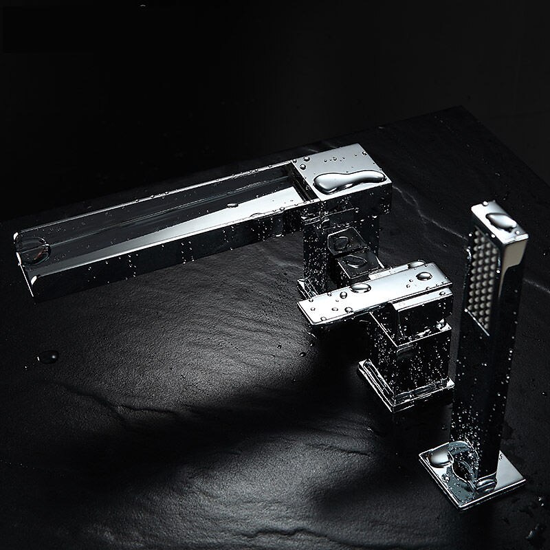Bathtub Faucet -3 Holes Waterfall Bathtub Mixer Tap Chrome Bathroom Shower Faucet3