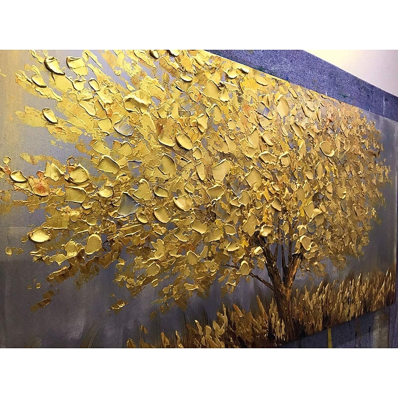 Oil Painting 100% Handmade Hand Painted Wall Art On Canvas Yellow Tree Plant Horizontal Abstract Modern Home Decoration Decor Rolled Canvas With Stretched Frame4