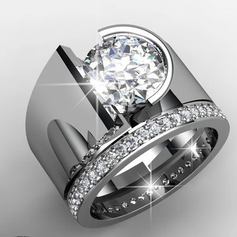 Ring Wedding Silver Platinum Plated Alloy Stylish 1pc AAA Cubic Zirconia / Women's / Men's / Men's 2025 - $8.49