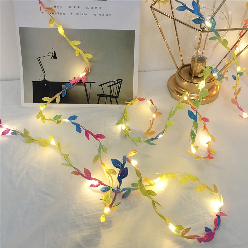 Elegant Wedding Party Reception 2M 20LED Tiny Colorful Leaves Garland Fairy Lights - AA Battery Powered LED Copper Wire String Lights for Table, Home Party Decor, Warm White3