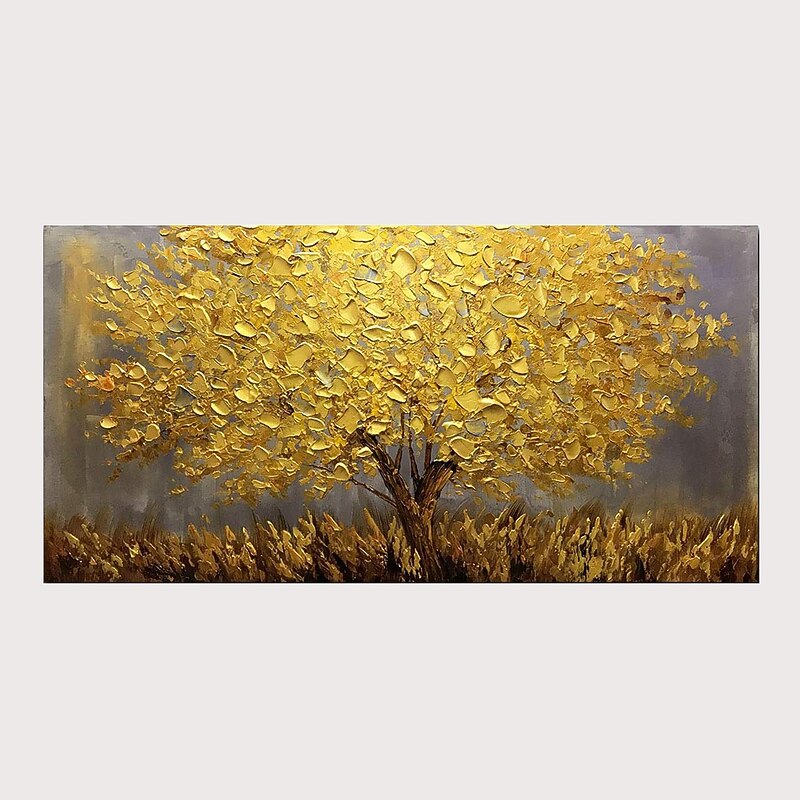 Oil Painting 100% Handmade Hand Painted Wall Art On Canvas Yellow Tree Plant Horizontal Abstract Modern Home Decoration Decor Rolled Canvas With Stretched Frame3