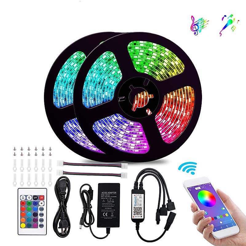 Smart 5050 LED Strip Lights Bluetooth WIFI App RGB Controlled Music Sync 10M 33ft Christmas Home Kitchen TV Party 300SMD with 24-Key Controller3