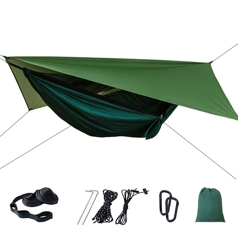 Camping Hammock with Mosquito Net Hammock Rain Fly Camping Tarp Outdoor Portable Sunscreen Anti-Mosquito Ultra Light (UL) Breathable Parachute Nylon with Carabiners and Tree Straps for 2 person2
