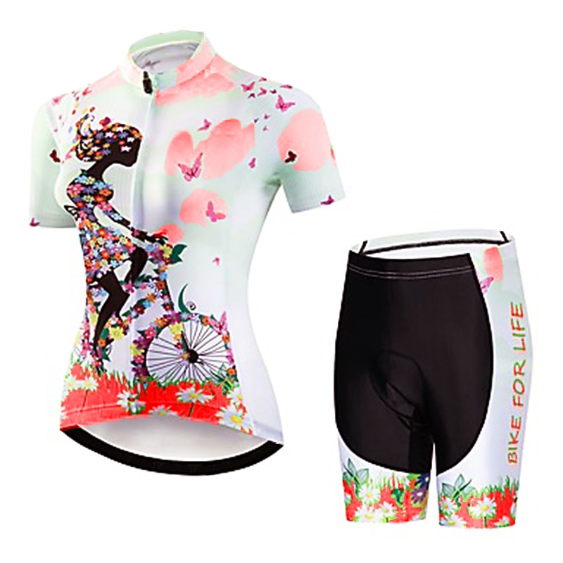 Women's Cycling Jersey with Shorts Short Sleeve Mountain Bike MTB Road Bike Cycling Yellow Pink Blue Floral Botanical Bike Clothing Suit Breathable Quick Dry Anatomic Design Reflective Strips Back3