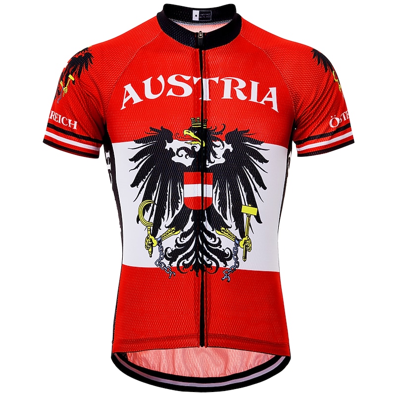 Men's Cycling Jersey Patterned Eagle Russia Short Sleeve Bike Jersey Top with 3 Rear Pockets Mountain Bike MTB Road Bike Cycling UV Resistant Quick Dry Back Pocket Moisture Wicking Sports Red Blue