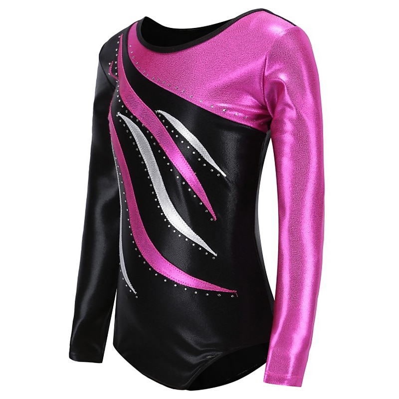 Gymnastics Leotards Women's Girls' Bodysuit Leotard Spandex High Elasticity Breathable Handmade Sparkly Long Sleeve Training Competition Dance Rhythmic Gymnastics Artistic Gymnastics Blue Sky Blue3