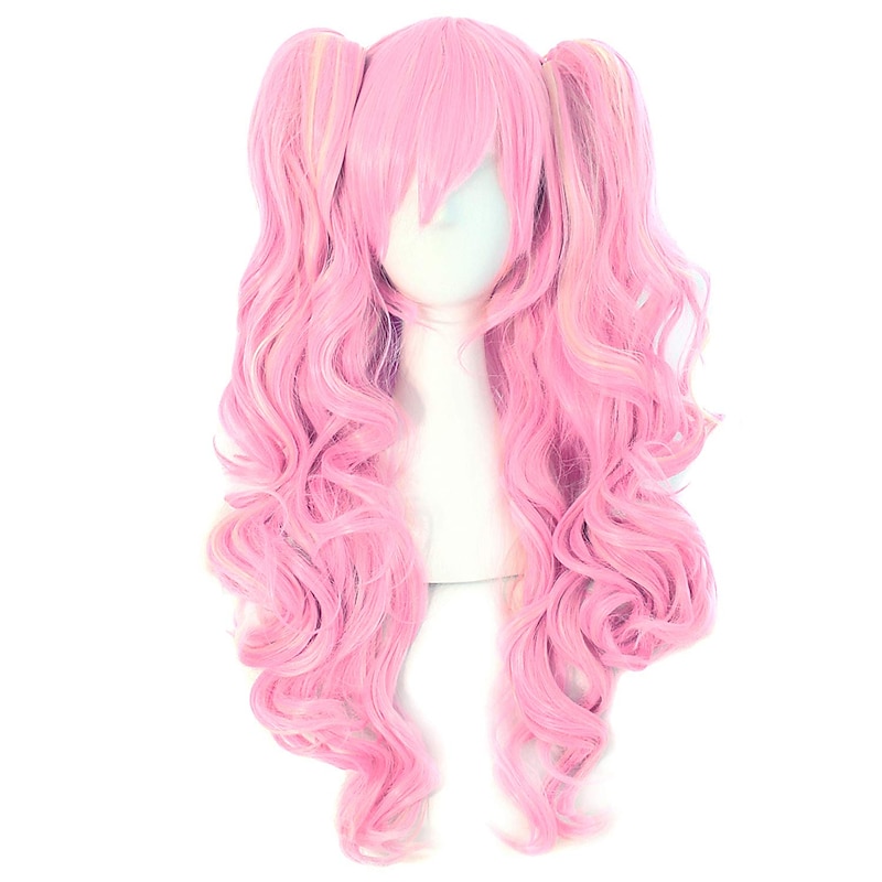 Ponytail Wig Pink Wig Cosplay  Wig Synthetic Wig Curly Body Wave  Asymmetrical Wig Long Pink Synthetic Hair 30 inch Women's Pink Halloween Wigs