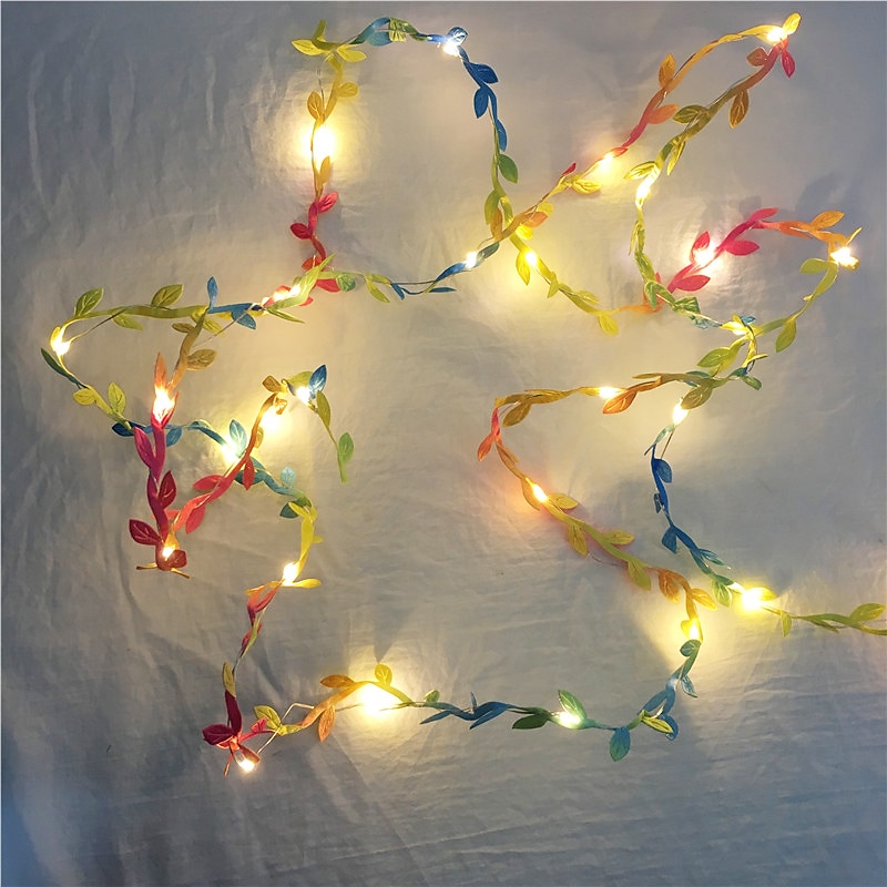 Elegant Wedding Party Reception 2M 20LED Tiny Colorful Leaves Garland Fairy Lights - AA Battery Powered LED Copper Wire String Lights for Table, Home Party Decor, Warm White2