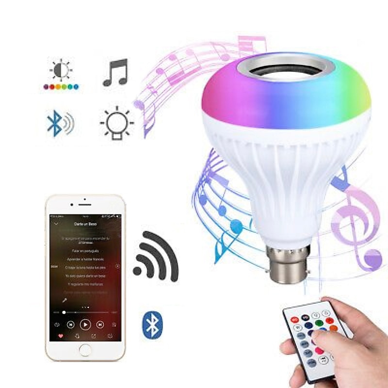 Bluetooth Light Bulb Speaker 12W Smart LED Music Play Bulb E27 E26 B22 BaseColorfulWireless RGB LED Light Bulbs With 24 Keys Remote Control for Bar Decoration Home KTV Party Restaurant