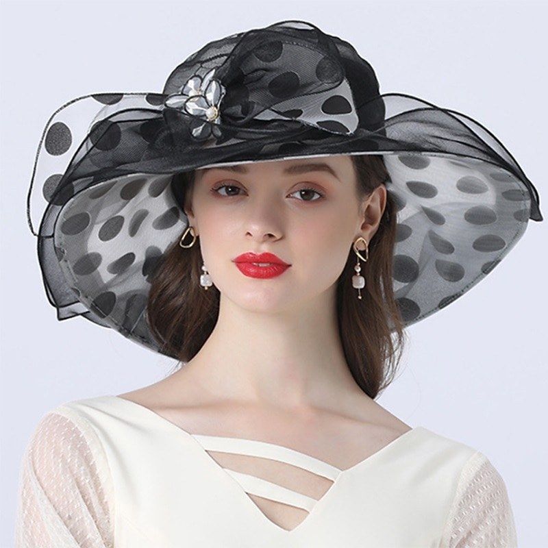 Hats Headwear Tulle Organza Bucket Hat Straw Hat Sun Hat Wedding Outdoor Melbourne Cup Fashion Vintage Style With Bowknot Flower Headpiece Headwear dress to impress Hats Race Day Dress