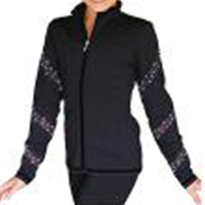 Figure Skating Fleece Jacket Women's Girls' Ice Skating Jacket Outfits Top Black Spandex High Elasticity Training Competition Skating Wear Handmade Crystal / Rhinestone Long Sleeve Ice Skating Figure2