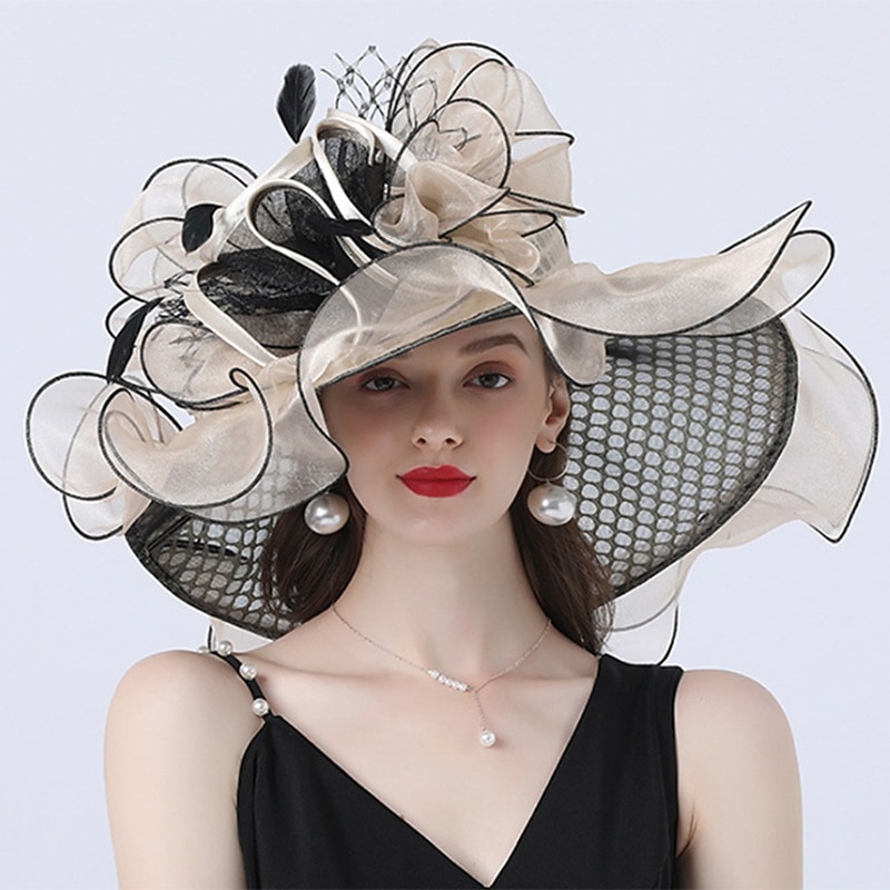 Hats Headwear Tulle Organza Bucket Hat Straw Hat Sun Hat Wedding Outdoor Horse Race Ladies Day Melbourne Cup Fashion Vintage Style With Bowknot Flower Headpiece Headwear dress to impress2