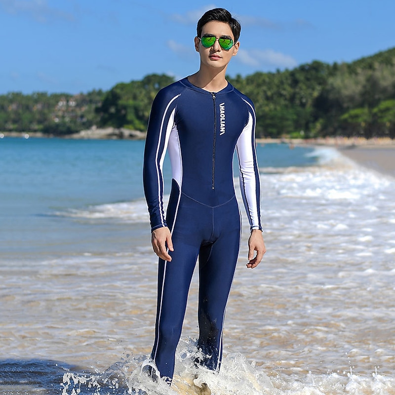 Men's Rash Guard Dive Skin Suit Full Body Swimwear UPF50+ Front Zip Bathing Suit UV Sun Protection  Breathable High Elasticity Long Sleeve - Swimming Diving Surfing Snorkeling Patchwork4
