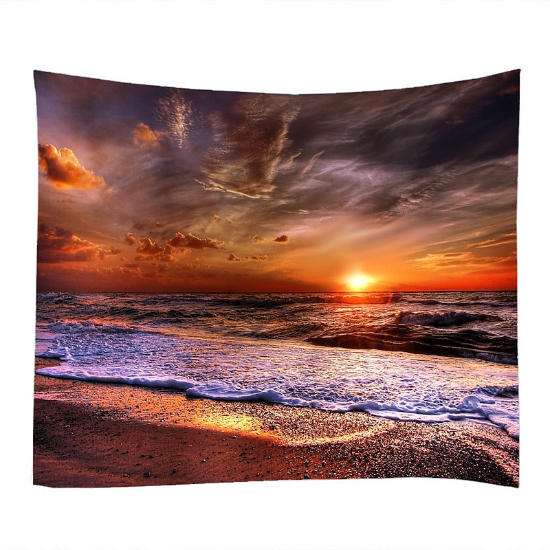 Wall Tapestry Art Decor Blanket Curtain Picnic Tablecloth Hanging Home Bedroom Living Room Dorm Decoration Landscape Beach Sea Ocean Wave Sunrise Sunset Rosy Cloud3