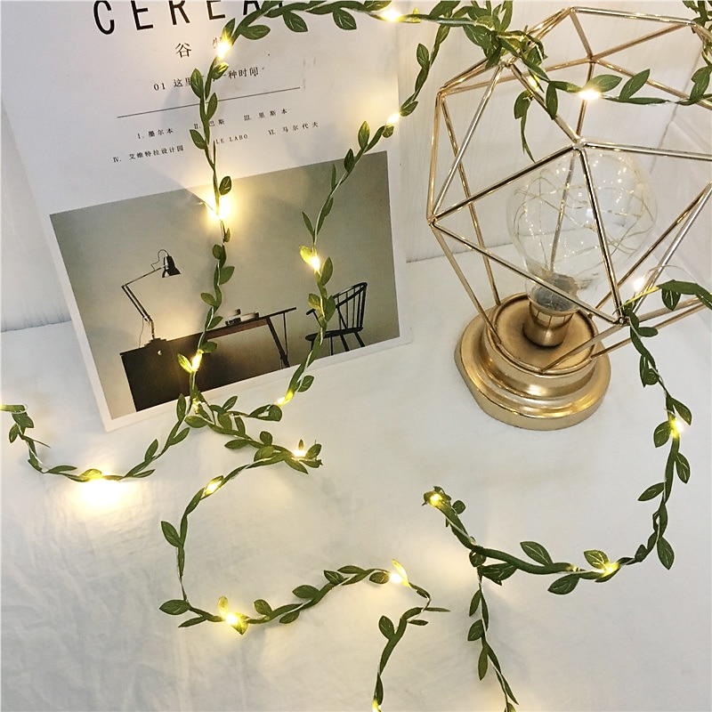 Elegant Wedding Party Reception Green Leaves Garland String Lights – LED Copper Wire Fairy Lights for Outdoor Home Decoration (Battery Not Included)3